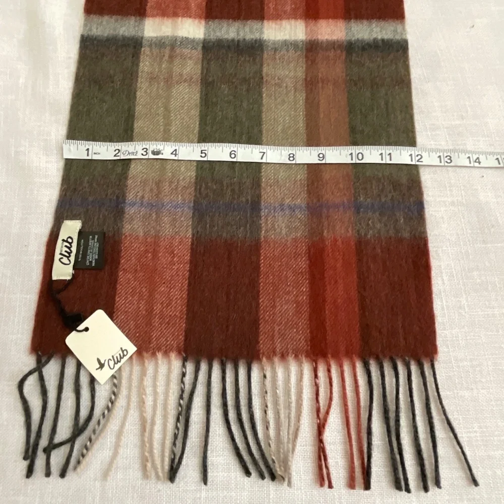 NWT Beymen Club 100%Wool Plaid Fringed Scarf 12”x72” NEW